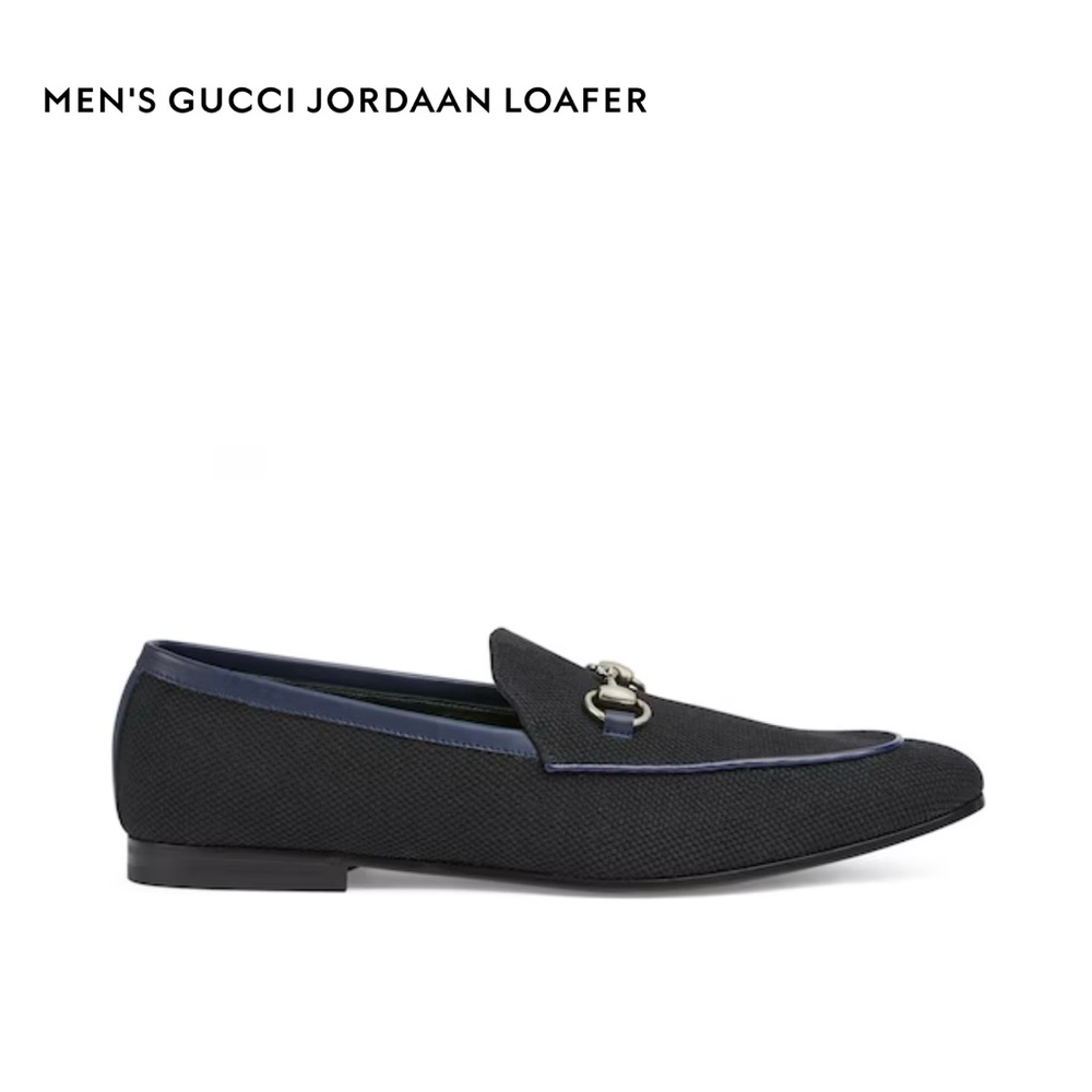 Gucci Black Canvas Loafers with Navy Detail